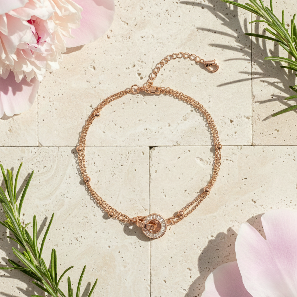 Interlocking Circles Double Layer Bracelet - Rose Gold